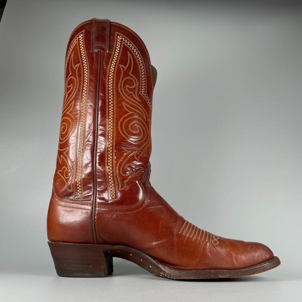 JUSTIN 1769 Men’s Size 9 B Brown Leather Western Pull On Cowboy Boots Casual GUC - Picture 5 of 10